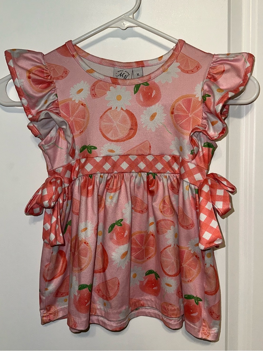 Girls Pink Citrus Ruffle Sleeve Blouse with Side Ties